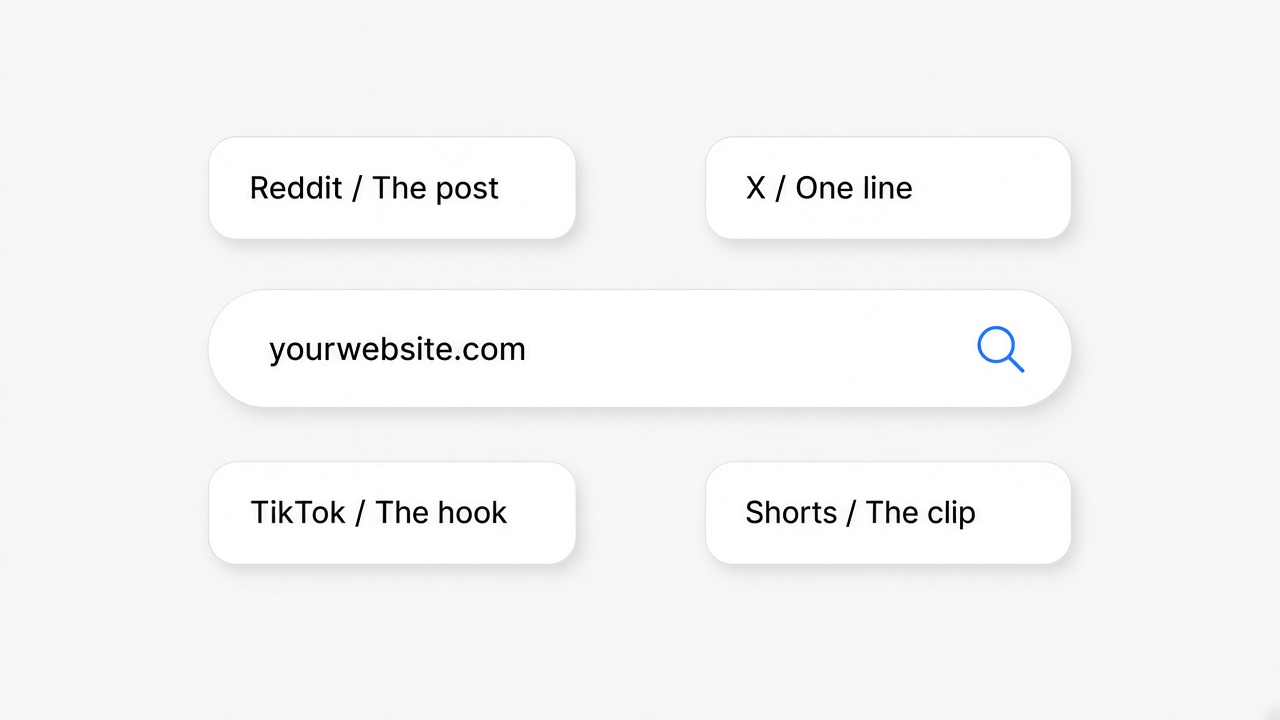Reddit, X, TikTok, and Shorts drafts around your website